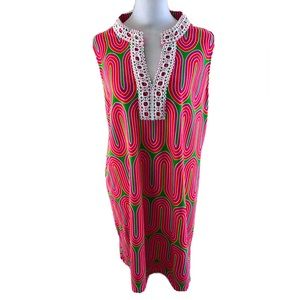 Crown & Ivy Pink Orange Green Sleeveless Dress Crochet Neckline Size Large